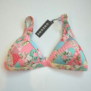NWT Oneone Kameron patchwork pink bikini swim top L
